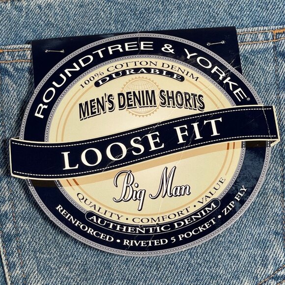 Roundtree & Yorke Denim Shorts Mens 46 Big Blue Jean Loose Fit 5 Pocket 9" NWT - Picture 5 of 13